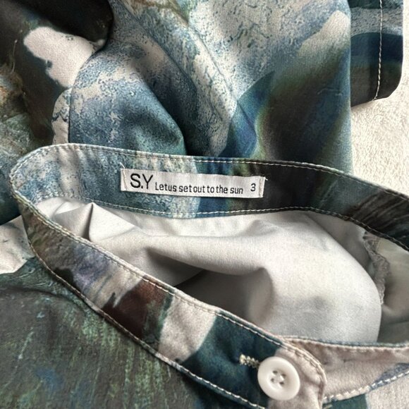S.Y. Womens Abstract Print Button-Up Shirt Size 3 Mandarin Collar Long Sleeve - Picture 3 of 8